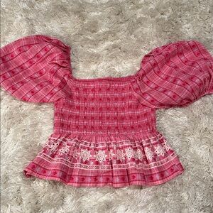 Easel Red Smocked Detail Top NWOT